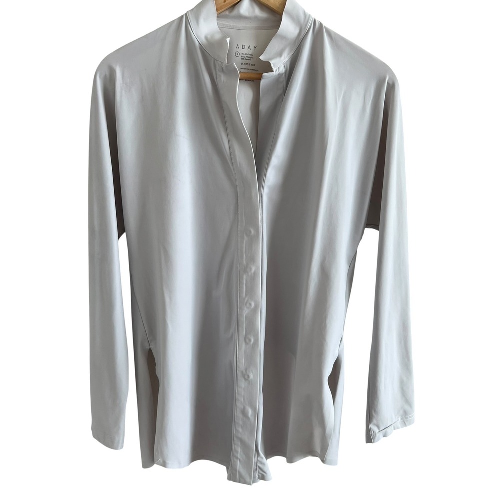 ADAY Something Borrowed Long Sleeve Shirt in Gray S Sporty Athletic Athleisure
